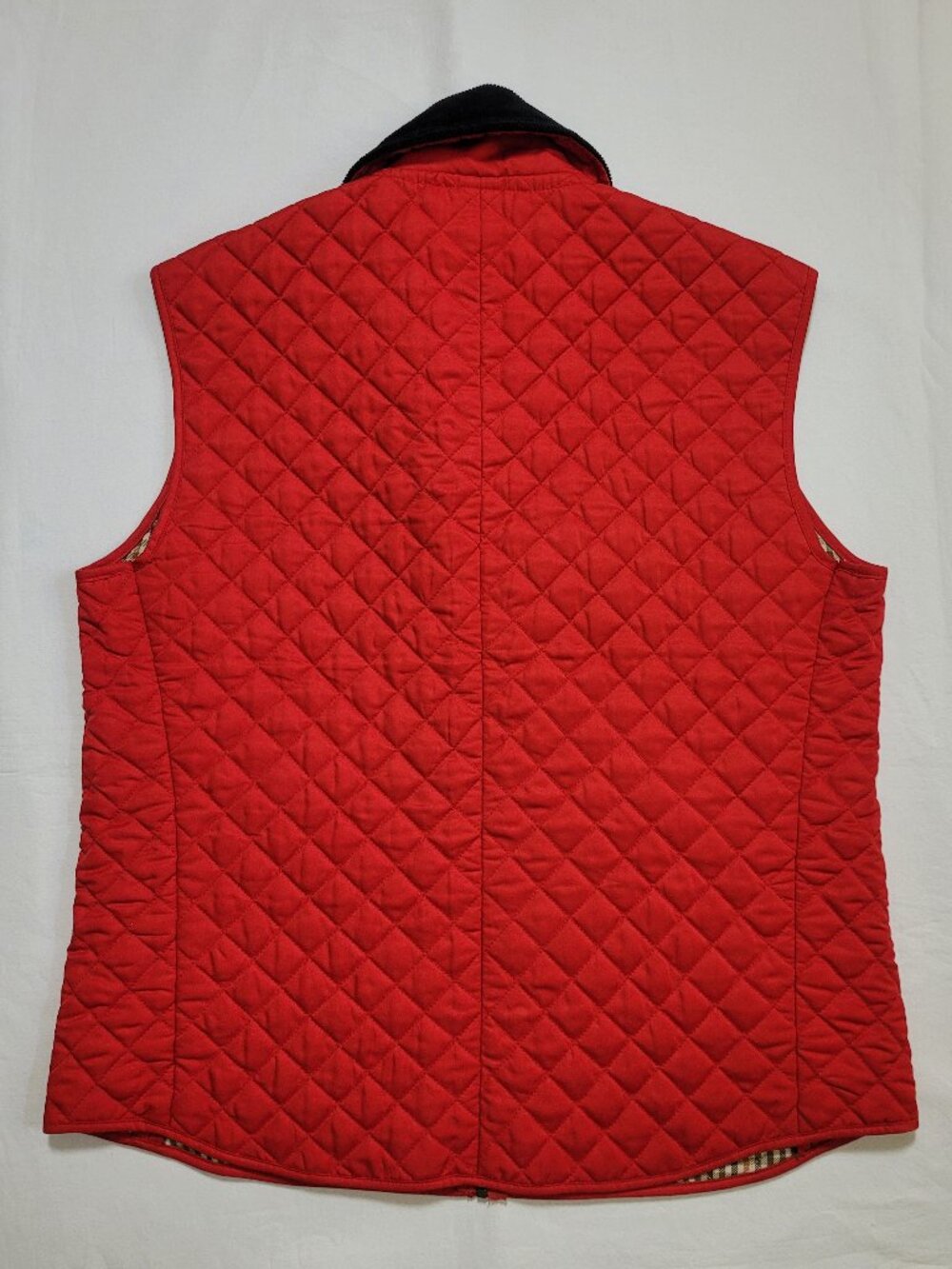 J McLaughlin Red Diamond Quilted Vest Corduroy Collar Plaid Lining Small Preppy - Picture 3 of 10